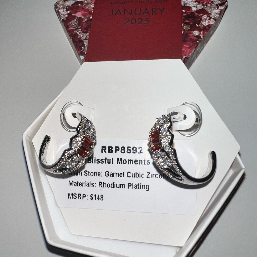 Blissful Moments Ring bomb party hoop earrings Jan bday rhodium plating